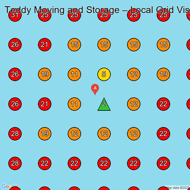 Teddy Moving and Storage GeoGrid visibility map for Moving And Storage Service in None